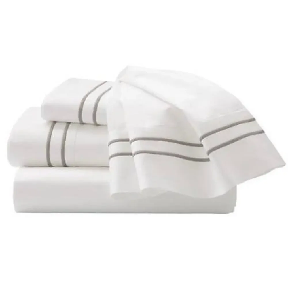 Home Decorators Twins Sheet Set Pillow Case Gray Stripe White Cotton Bedding New